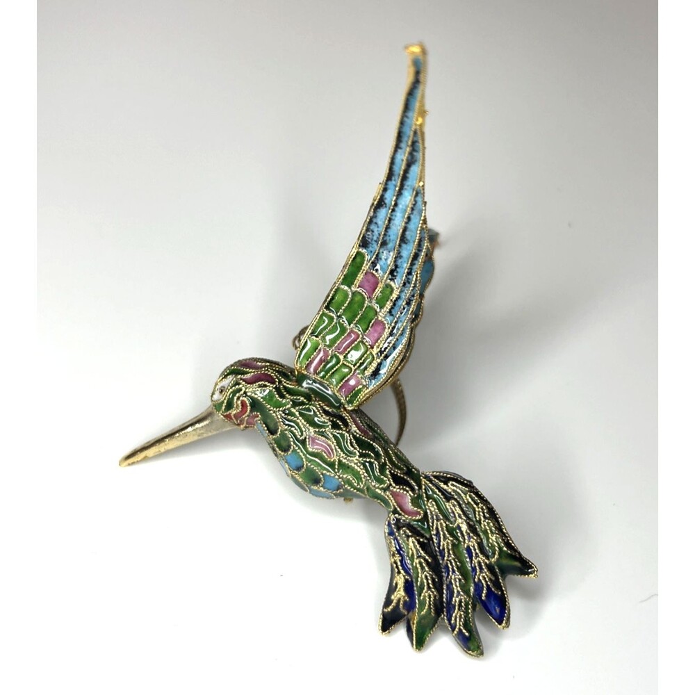 Cloisonné Enamel HUMMINGBIRD Ornament Figurine with Hanger and Storage Box